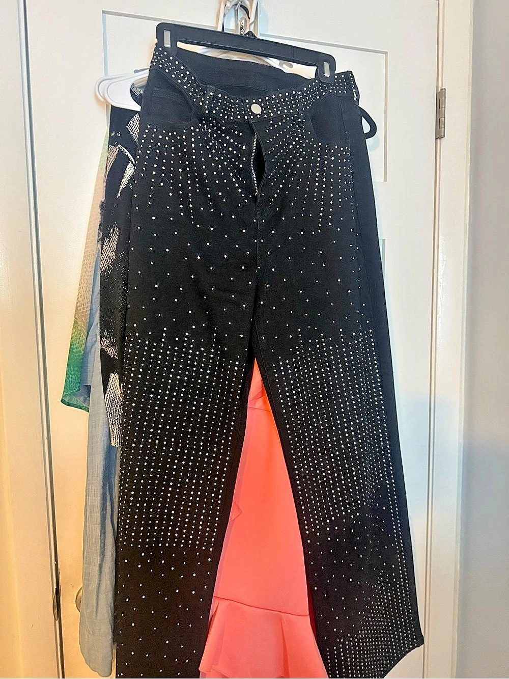 Embellished Black Straight Leg Pants